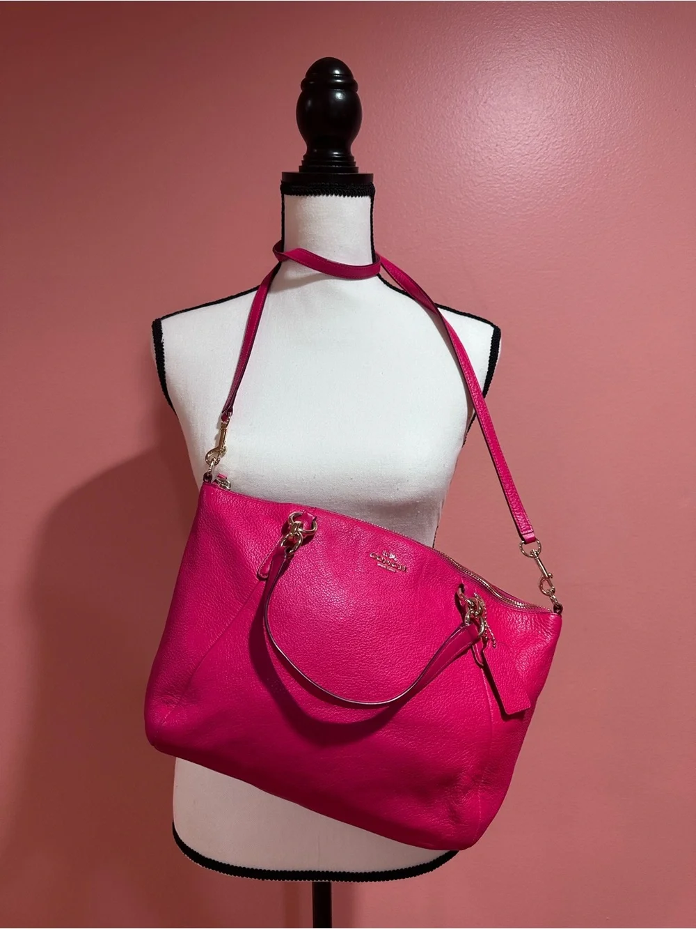 Coach Kelsey Satchel Pink Pebbled Leather Crossbody Handbag F34493